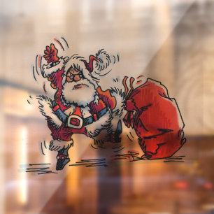 Autocollant Pour Fenêtre Angry Père Noël voir-thru fenêtre serrer le bâton 