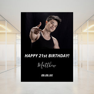 Autocollant Pour Fenêtre Anniversaire photo personnalisée noir blanc modern