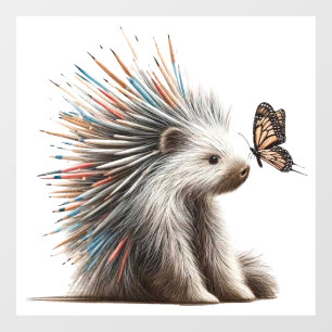 Autocollant Pour Fenêtre Aquarelle "Curious Prickler" Décal Porcupine