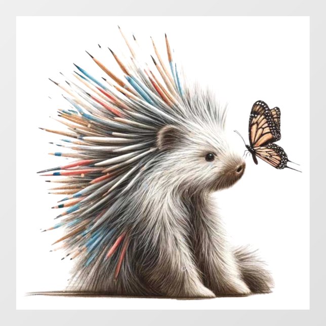 Autocollant Pour Fenêtre Aquarelle "Curious Prickler" Décal Porcupine (Feuille)