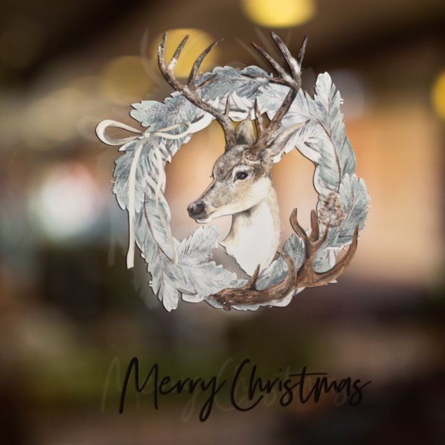 Autocollant Pour Fenêtre Aquarelle d'hiver Deer Wreath Noël (Créateur téléchargé)