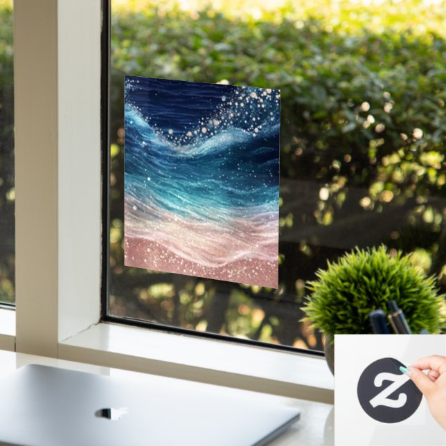 Autocollant Pour Fenêtre Aquarelle moderne personnalisée Blue Ocean Wave Fu (Bureau)