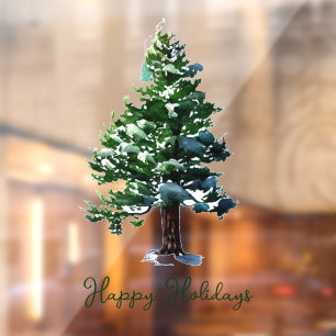 Autocollant Pour Fenêtre Aquarelle Pine Tree Joyeuses Fêtes Noël