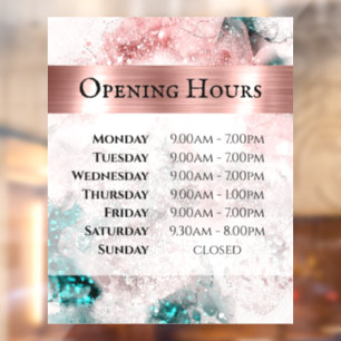 Autocollant Pour Fenêtre Aquarelle rose Turquoise Heures d'ouverture Clôtur