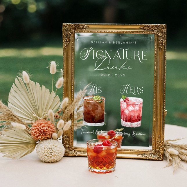 Autocollant Pour Fenêtre Aquarelle Signature Boisson Mariage Barre Signal C (atercolor Signature Drink Wedding Bar Sign Cling)