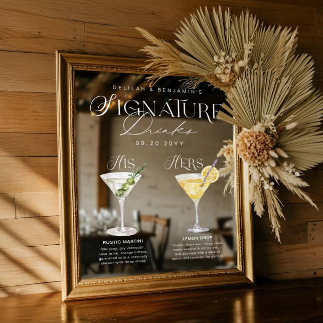 Autocollant Pour Fenêtre Aquarelle Signature Boisson Mariage Barre Signal C (Watercolor Signature Drink Wedding Bar Sign Cling)