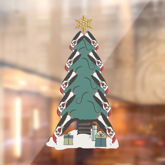Autocollant Pour Fenêtre Arbre de Noël des pingouins amusant (Feuille 2)