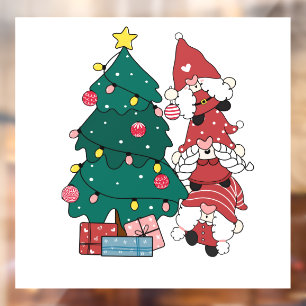 Autocollant Pour Fenêtre Arbre de Noël et Gnomes