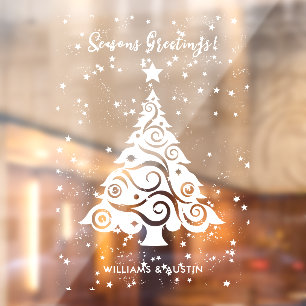 Autocollant Pour Fenêtre Arbre de Noël Joyeuses Fêtes avec neiges étoiles