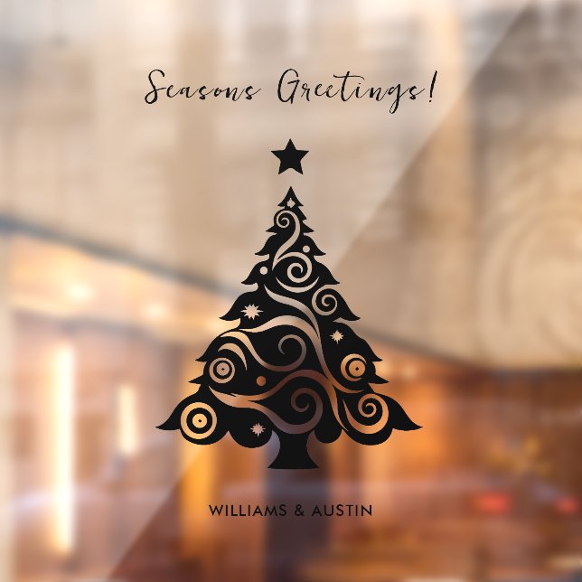 Autocollant Pour Fenêtre Arbre de Noël noir Joyeuses Fêtes (Feuille 2)