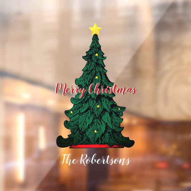 Autocollant Pour Fenêtre Arbre de Noël vert traditionnel Clôture (Feuille 2)