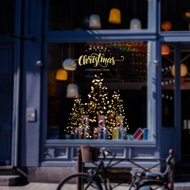Autocollant Pour Fenêtre Arbres de Noël dorés étincelants Vacances d'affair (Sparkling Gold Christmas Trees Business Holiday Window Cling)