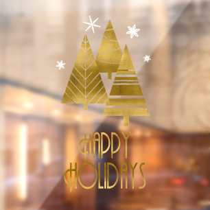 Autocollant Pour Fenêtre Arbres de Noël et flocons de neige Or/Blanc ID863