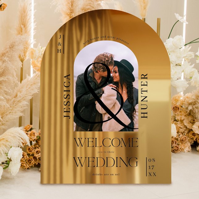 Autocollant Pour Fenêtre Arc de boho moderne photo mariage noir accueil (Modern boho arch photo wedding black welcome window cling)