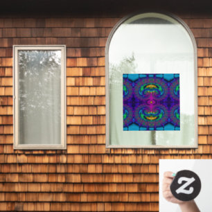 Autocollant Pour Fenêtre Arc en ciel Peacock Fractal Swirl taché de verre