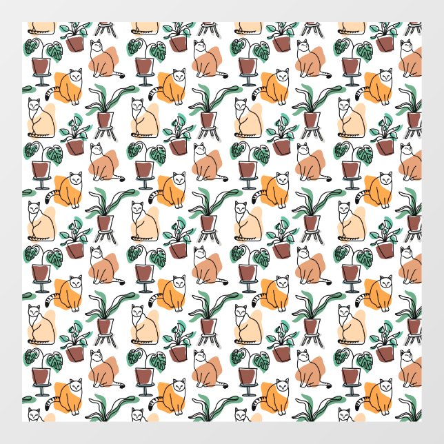 Autocollant Pour Fenêtre Art de trait dessin chats et fleurs (Feuille)