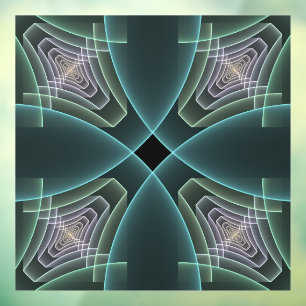 Autocollant Pour Fenêtre Art graphique géométrique fractal sarcelle moderne
