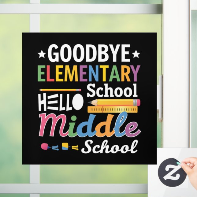 Autocollant Pour Fenêtre Au revoir école primaire Bonjour collège (Maison)