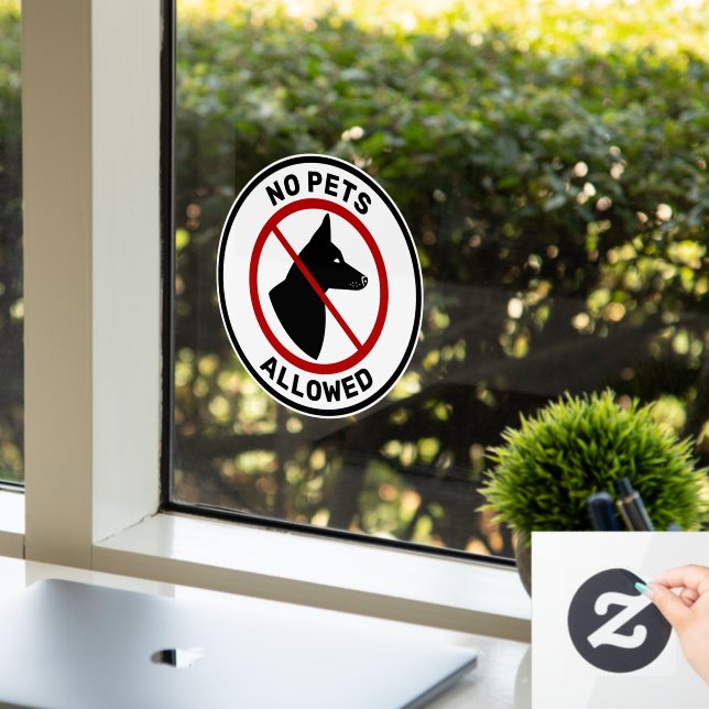 Autocollant Pour Fenêtre Aucun animal de compagnie autorisé et chien aux or (Bureau)