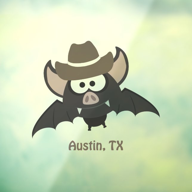 Autocollant Pour Fenêtre Austin Texas Cute Cartoon Cowboy Bat (Feuille 3)