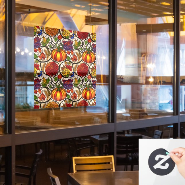 Autocollant Pour Fenêtre Automne Saison, pompes, fleurs /vitrail (Fenêtre du restaurant)