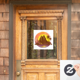 Autocollant Pour Fenêtre Badge avec paysage volcanique tropical et palmiers