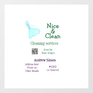 Autocollant Pour Fenêtre Balai nettoyant vert bleu gitter ajouter nom adres