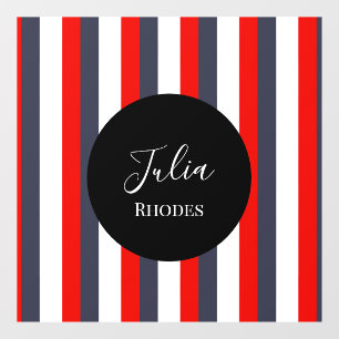 Autocollant Pour Fenêtre Bandes rouges, blanches et bleues nom personnalisé