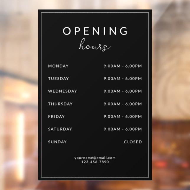 Autocollant Pour Fenêtre Bar Restaurant Opening Hours Black (Feuille 2)