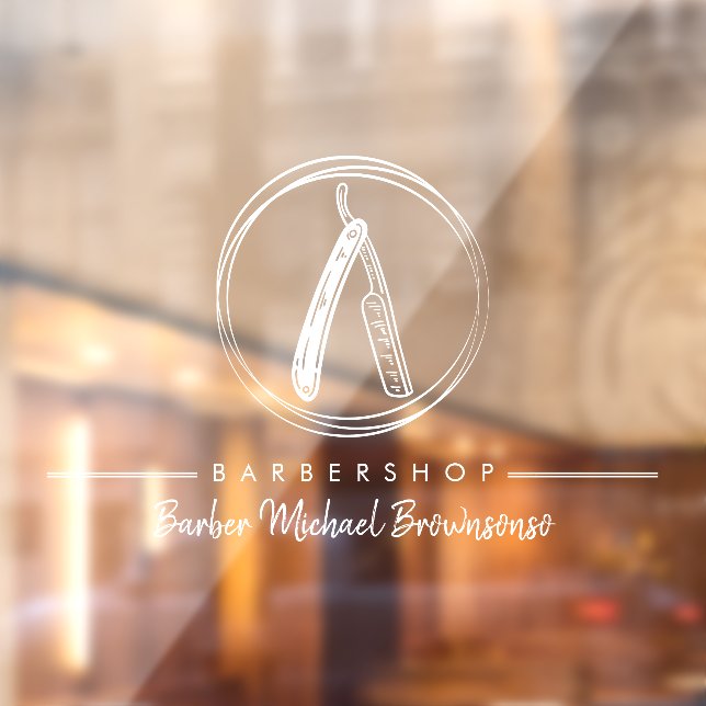Autocollant Pour Fenêtre Barber Razor Simple White Logo Business (Feuille 2)