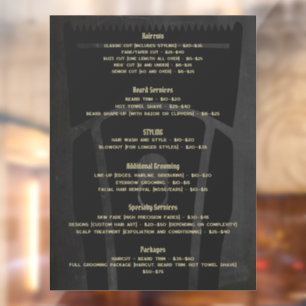 Autocollant Pour Fenêtre Barber Shop Barbershop Tarifs Menu Service