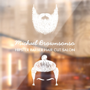 Autocollant Pour Fenêtre Barber Shop hipster barbe moustache blanc