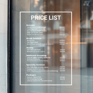 Autocollant Pour Fenêtre Barbershop Barber Shop Tarifs Menu Service