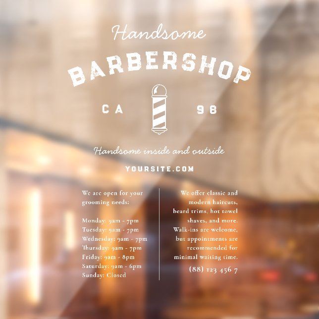 Autocollant Pour Fenêtre Barbershop moderne Barber's Pole Heures Service (Feuille 2)