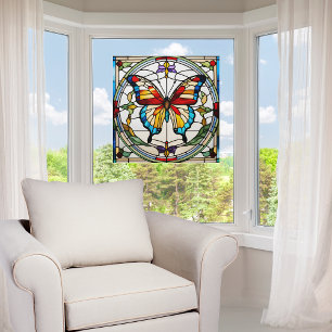 Autocollant Pour Fenêtre  Beau Papillon Faux Verre Cathédrale 