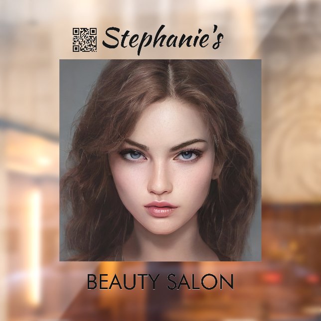 Autocollant Pour Fenêtre Beau Salon De Beauté De Fille Avec Code QR (Feuille 2)