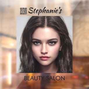 Autocollant Pour Fenêtre Beau Salon de Beauté Fille Cheveux Noir Avec Code