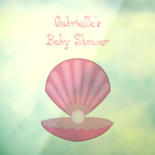 Autocollant Pour Fenêtre Bébé fille rose Coquille d'huître et Perle Baby Sh
