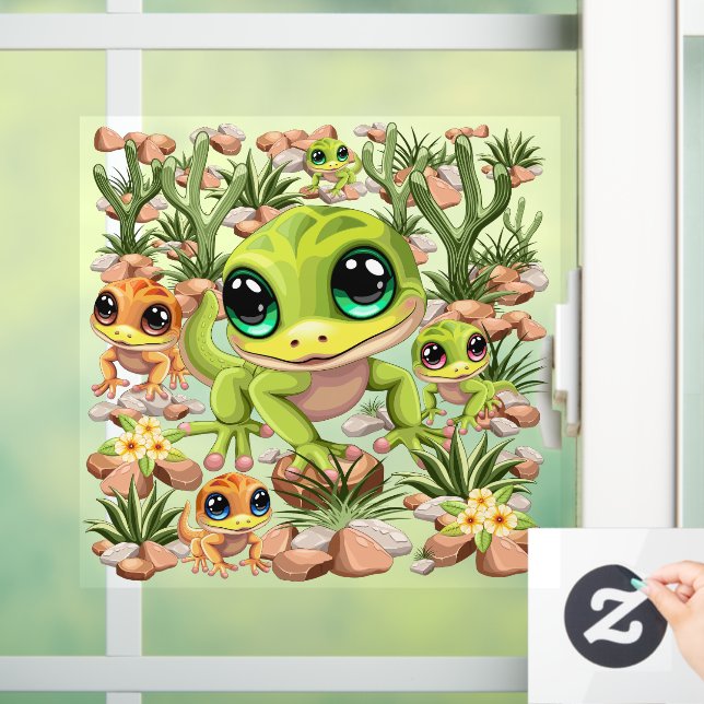 Autocollant Pour Fenêtre Bébé Geckos jote personnages de dessin (Maison)