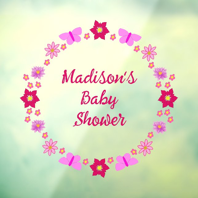 Autocollant Pour Fenêtre Bébé rose Baby shower papillons et fleurs (Feuille 3)