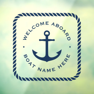 Autocollant Pour Fenêtre Bienvenue à bord de l'ancre et de la corde nom du