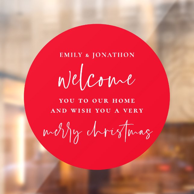 Autocollant Pour Fenêtre Bienvenue à la maison Noms Joyeux Noël Rouge Blanc (Feuille 2)