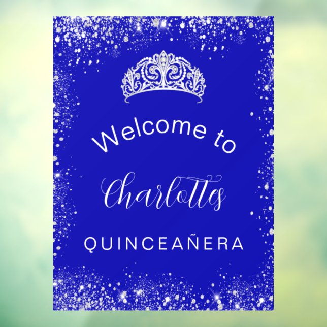 Autocollant Pour Fenêtre Bienvenue pailleté bleu royal argenté pour Quincea (Feuille 3)