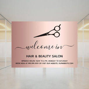 Autocollant Pour Fenêtre Bienvenue salon de beauté cheveux rose gold