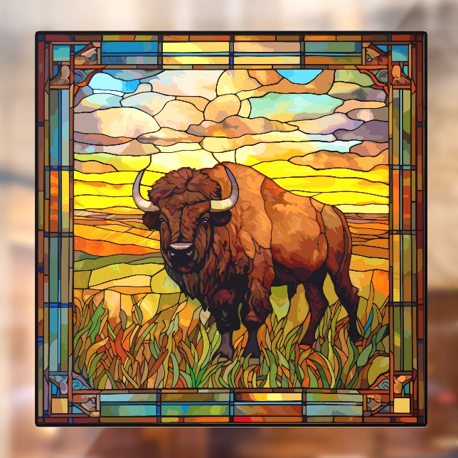 Autocollant Pour Fenêtre Bison de Buffalo des Plaines Américaines Faux Verr (Feuille 2)