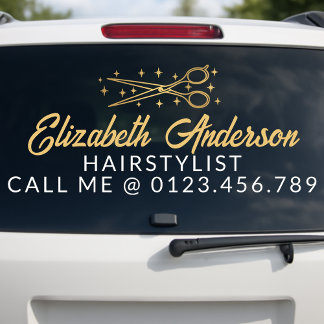 Autocollant Pour Fenêtre Black & Gold Retro Typography Hairstylist Car