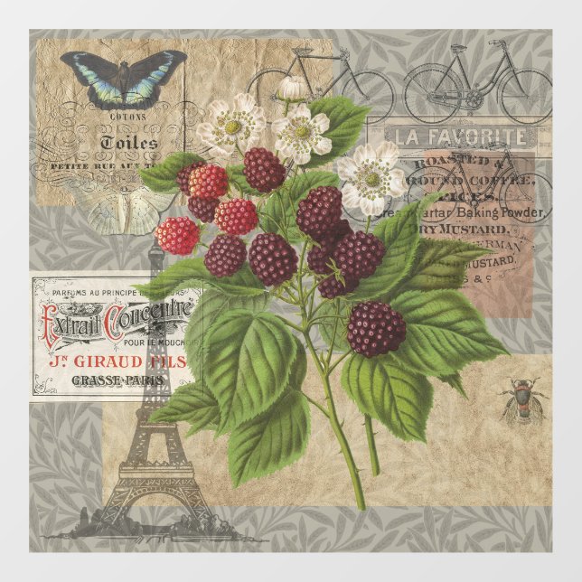 Autocollant Pour Fenêtre Blackberries Floral Garden Flower Papillon Art (Feuille)