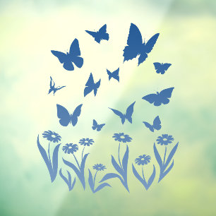 Autocollant Pour Fenêtre Bleu Papillon Decal Papillon Fleur Clouture de fen
