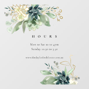Autocollant Pour Fenêtre Bleu Vert Faune Succulente Heures d'ouverture