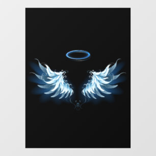 Autocollant Pour Fenêtre Blue Glowing Angel Wings on black background